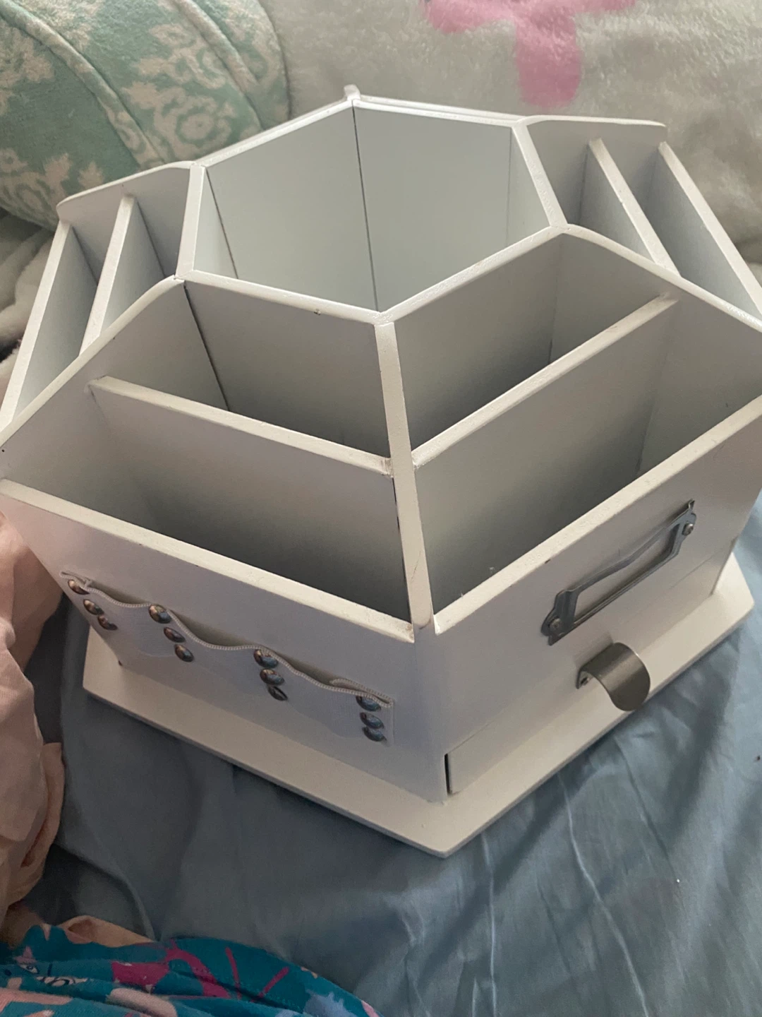 White Wooden Rotating Desk Organizer, storage desktop carousel