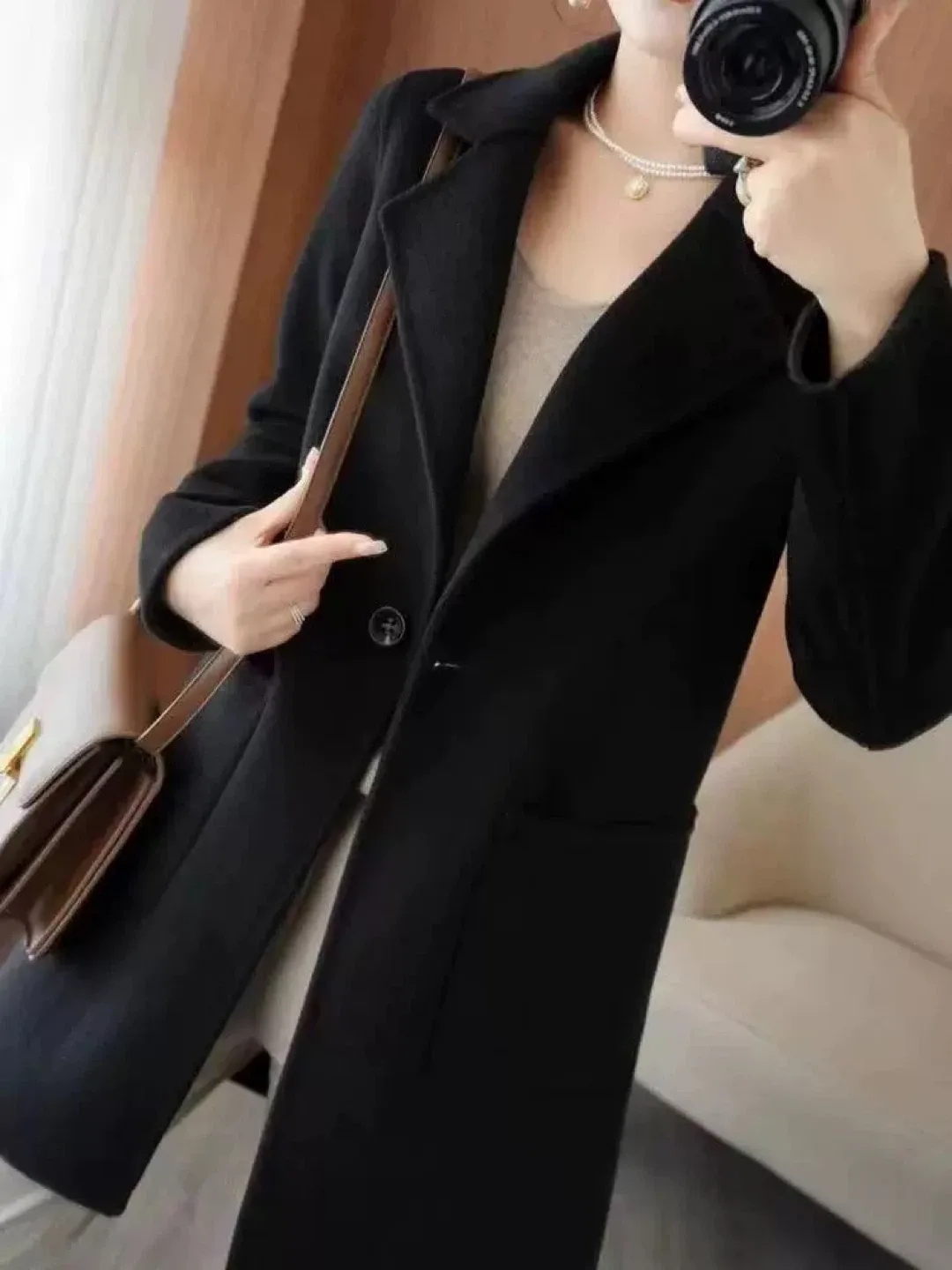 Black Wool Blend Coat image indicator(2)