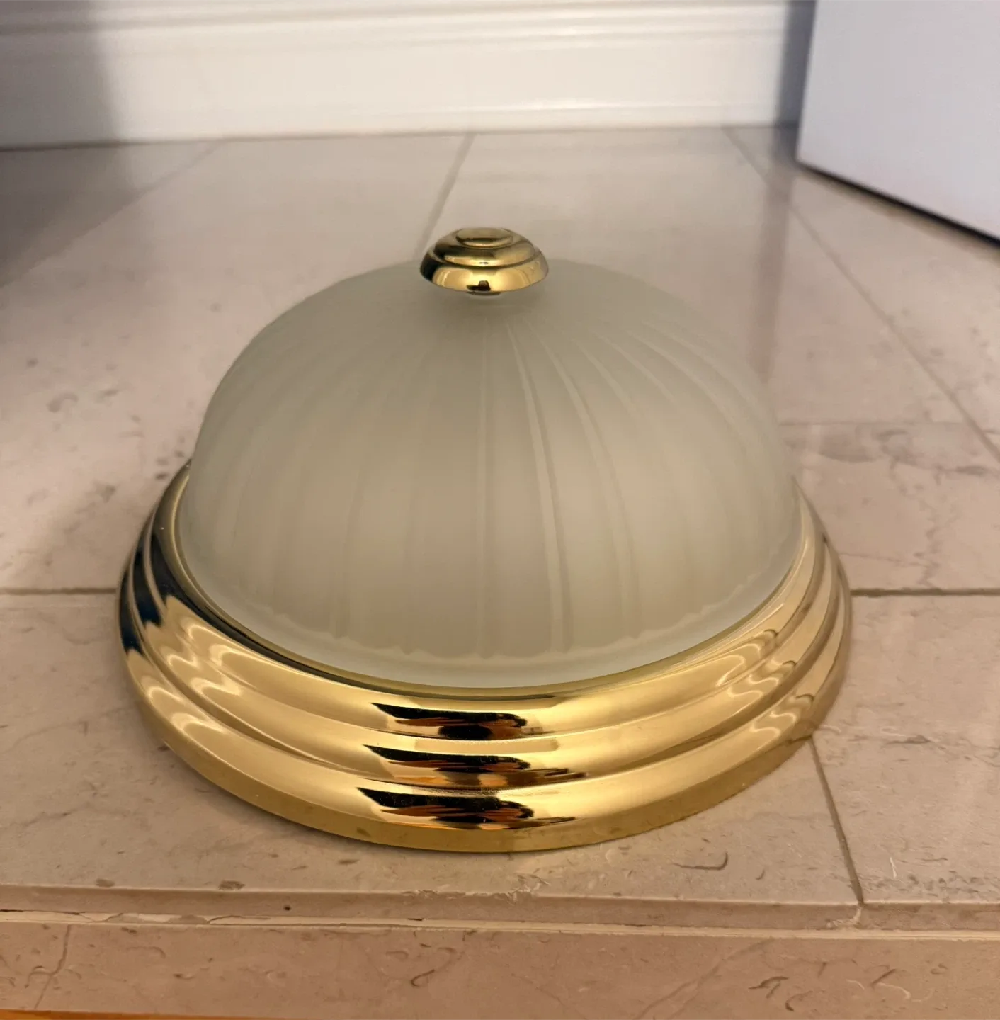 Gold & Frosted Round Glass Ceiling Light Fixture