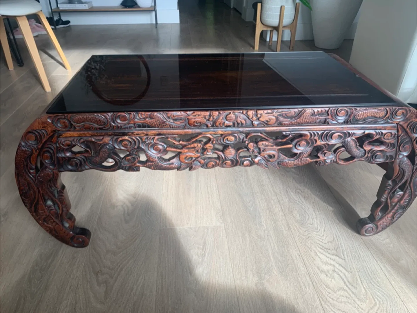 Hand carved opium Asian coffee table