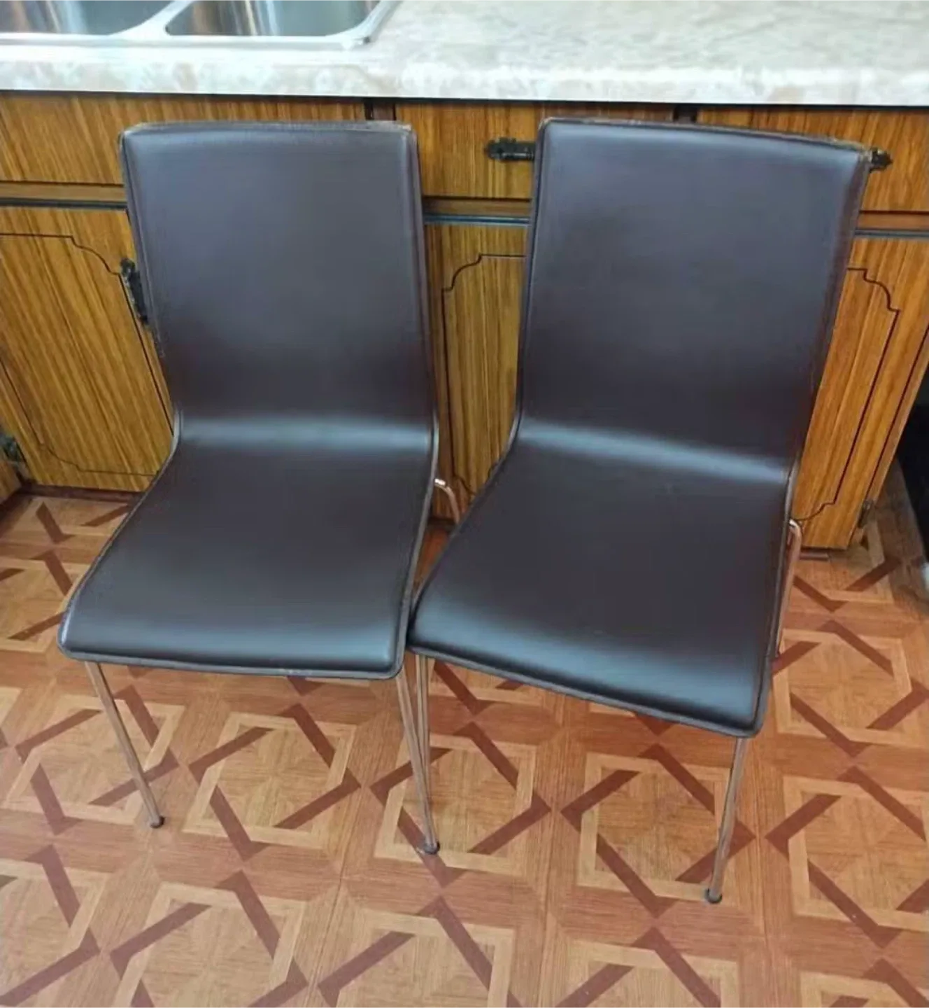 Set of 2 Brown Dining Chairs