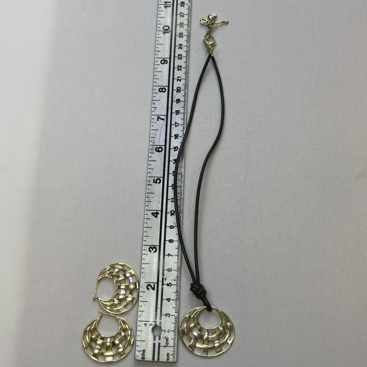 Fossil Gold Tone Woven Pendant Necklace Earring Set image indicator(6)