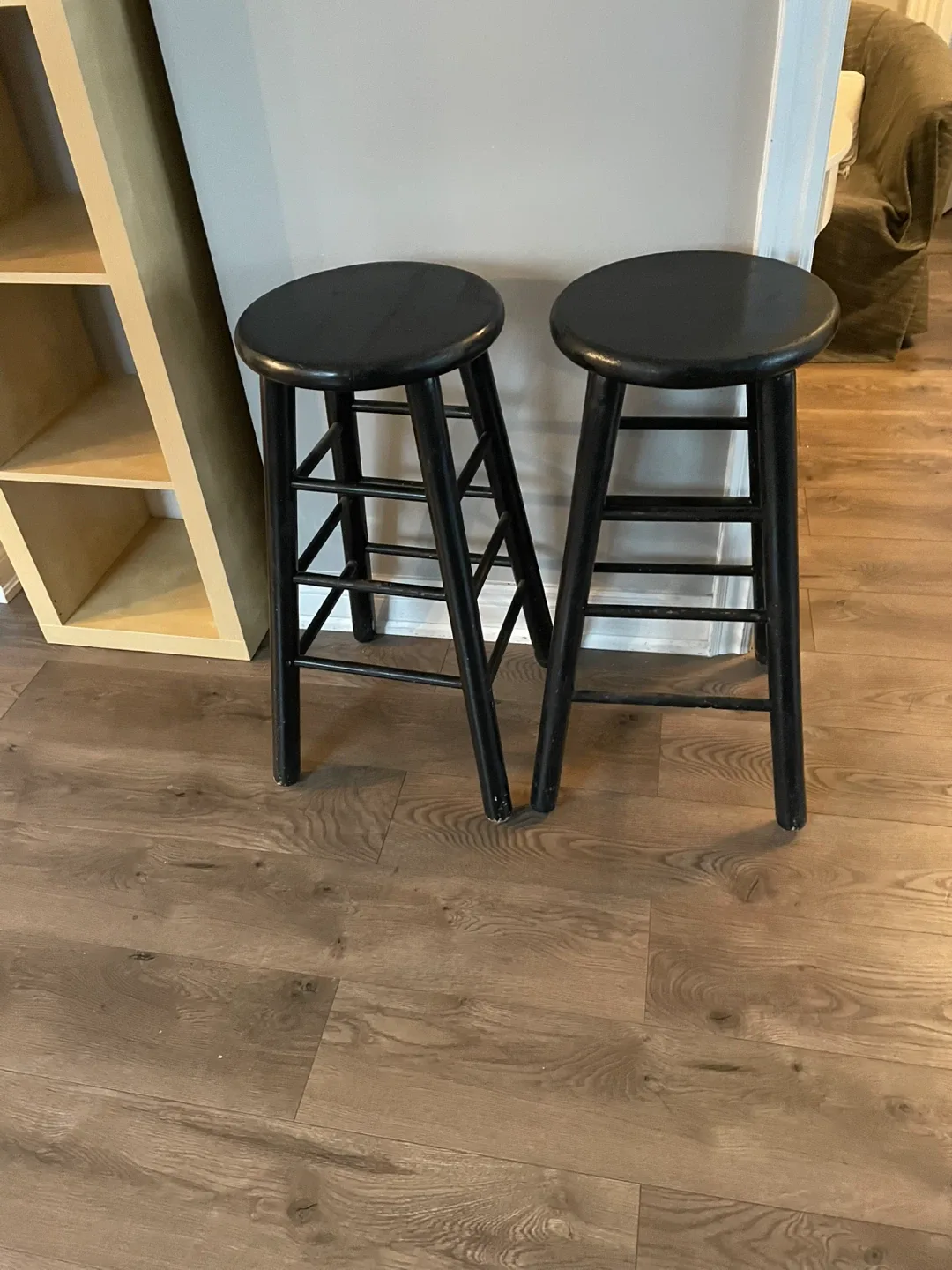 Pair of Black Wooden Bar Stools $30 each image indicator(2)