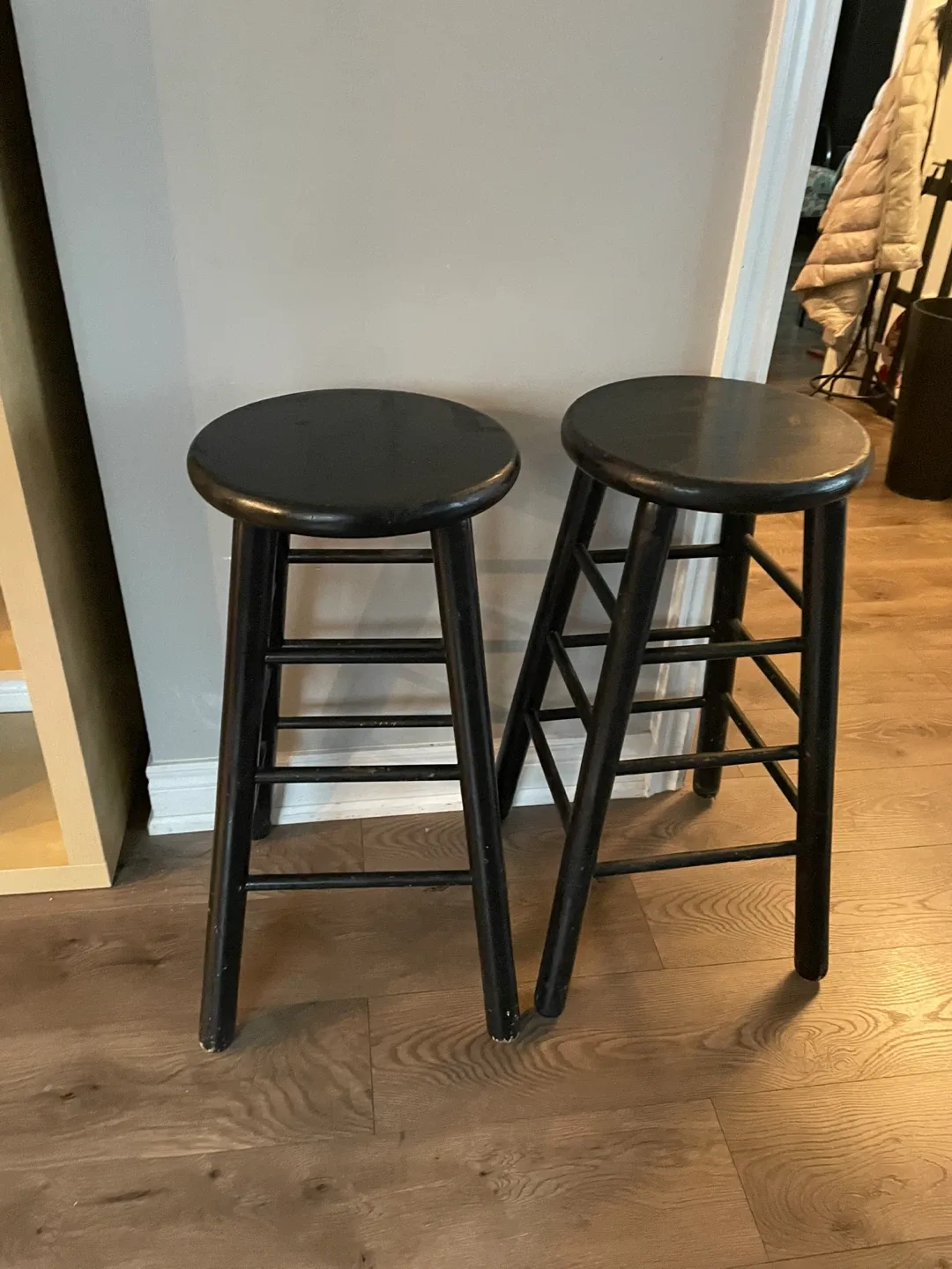 Pair of Black Wooden Bar Stools $30 each image indicator(3)