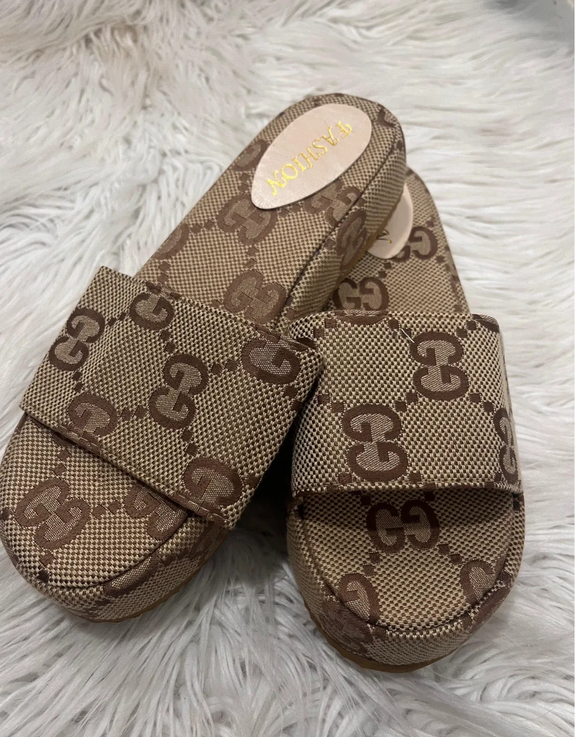 Gucci Brown Patterned Slides