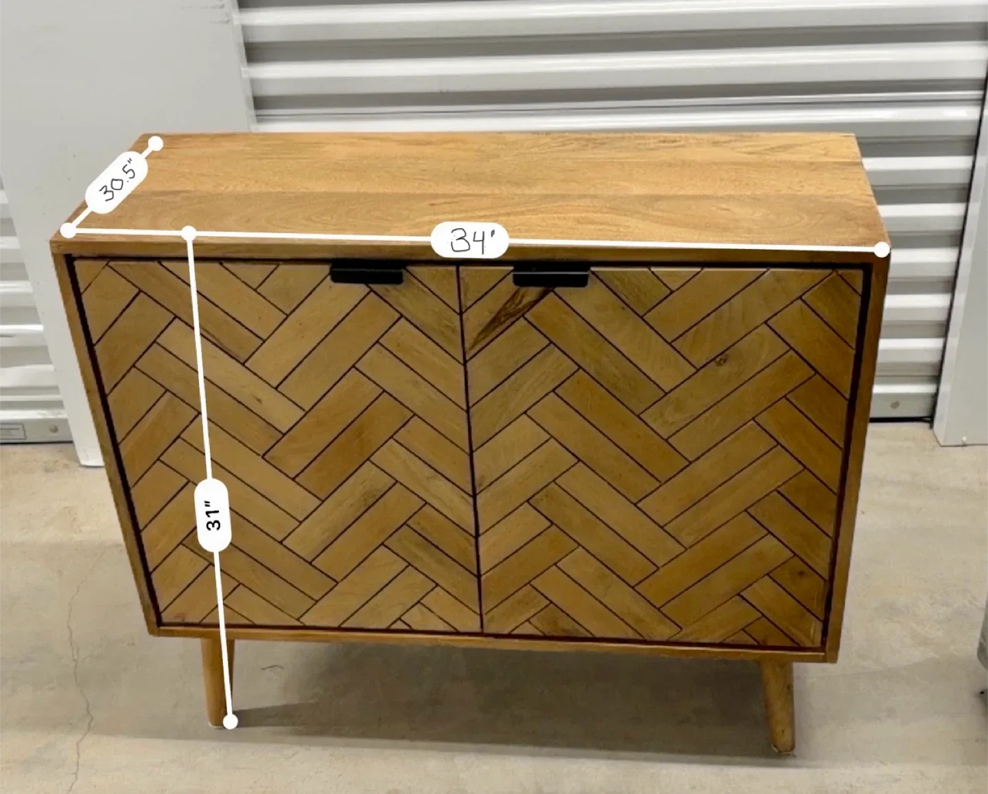 Wood Cabinet with Herringbone Pattern Doors