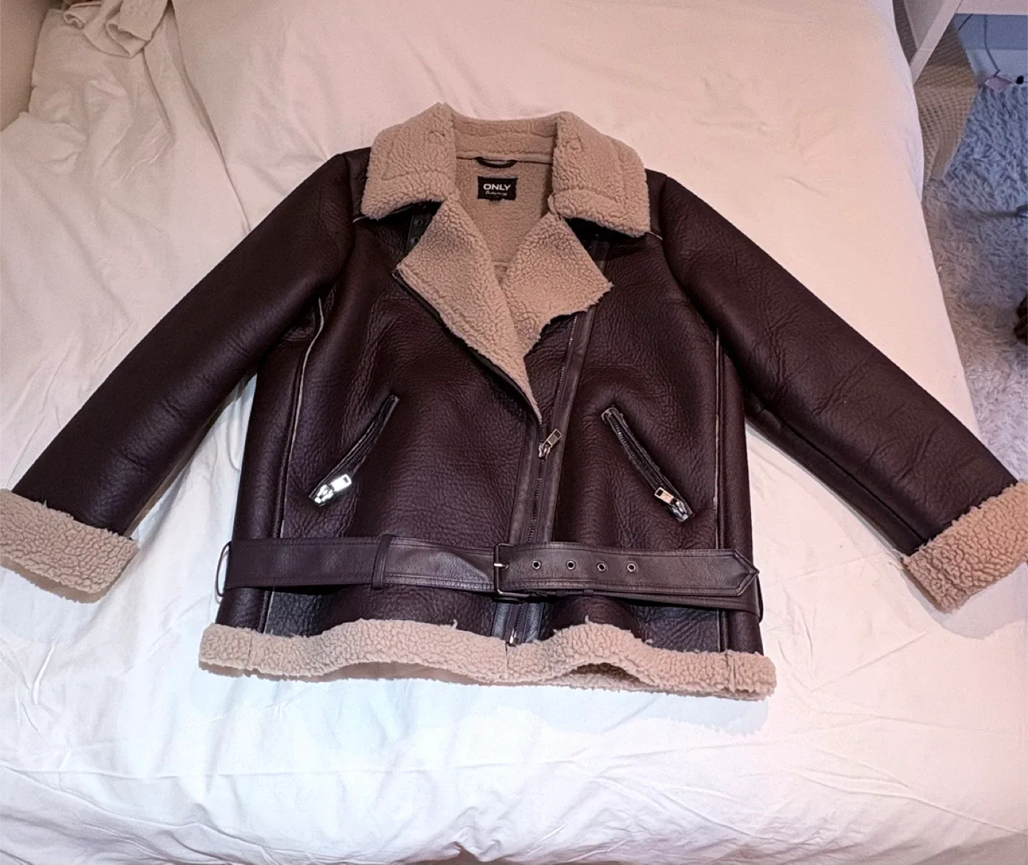 Faux Leather Aviator Jacket
