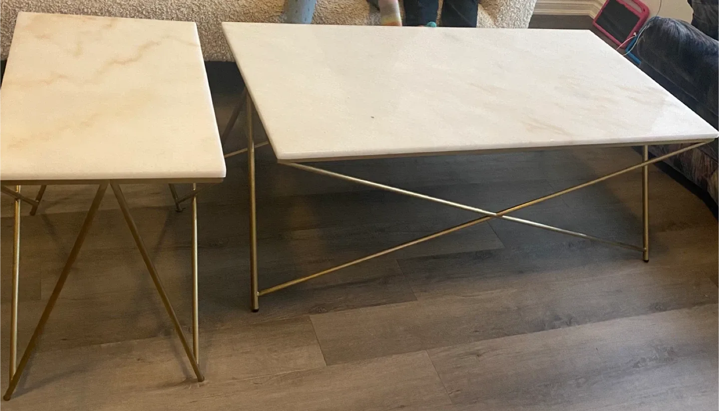 Marble Top Coffee Table Set - Gold Finish