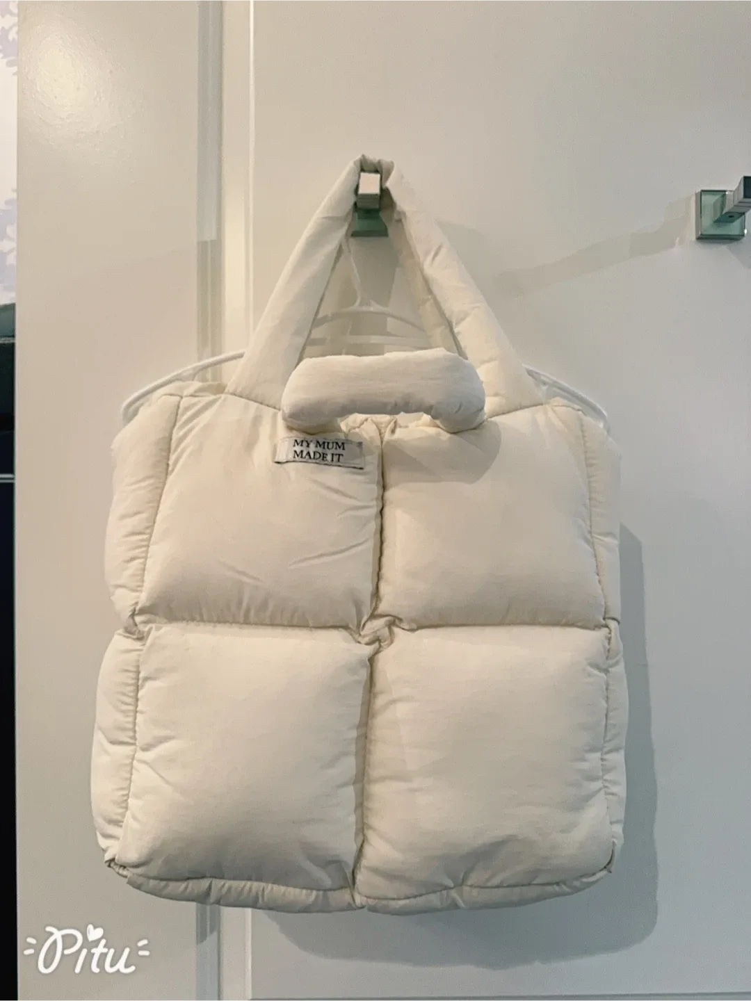 My Mum Made It Puffer Tote Bag - Cream