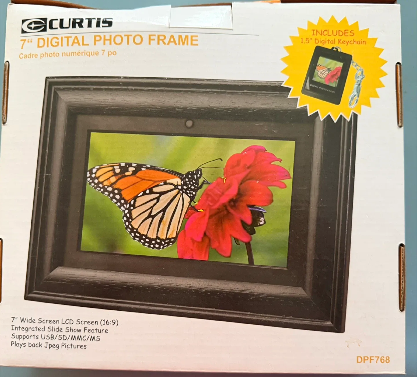 Curtis 7" Digital Photo Frame + Keychain - New