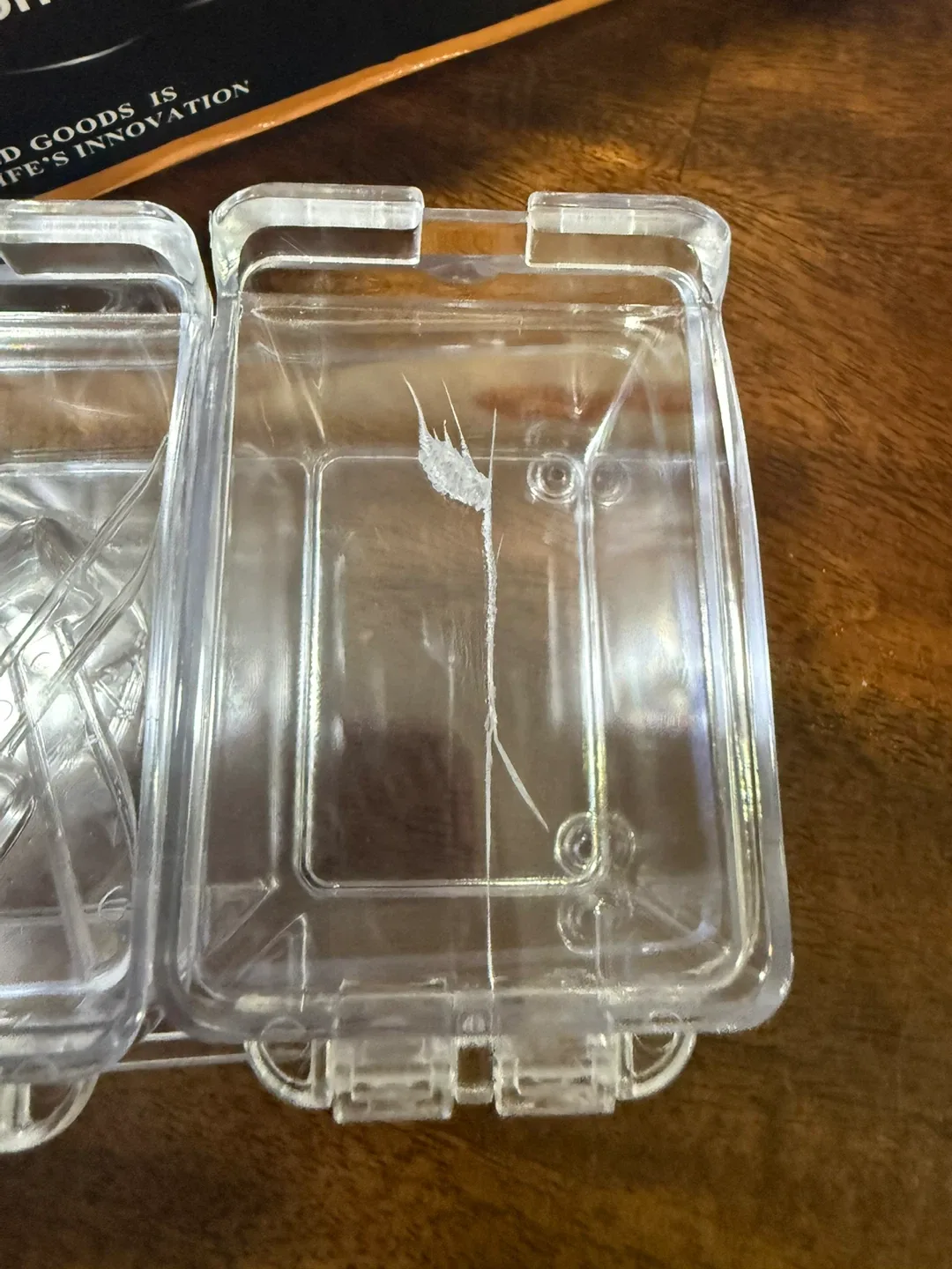 Clear Plastic Storage Box with Crack