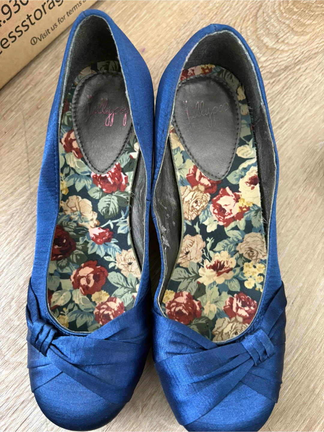 Blue satin kitten heels