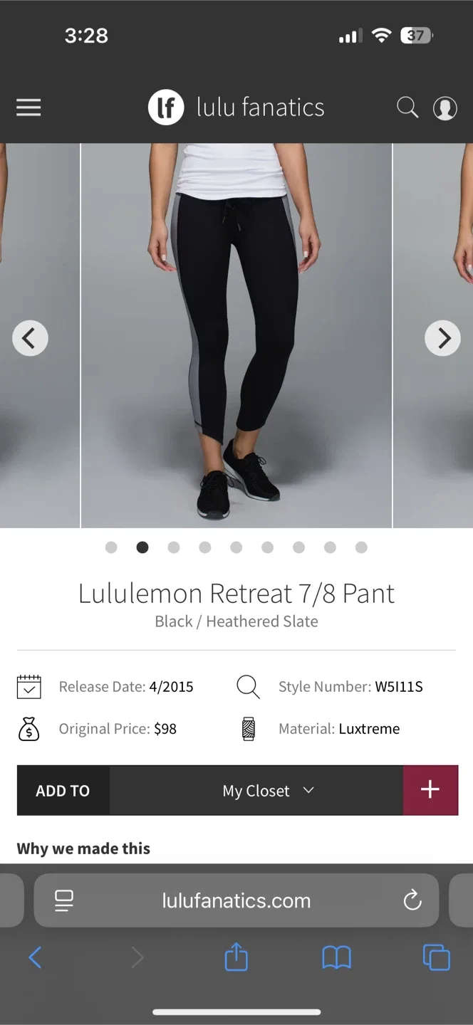 lululemon Retreat 7/8 Pant