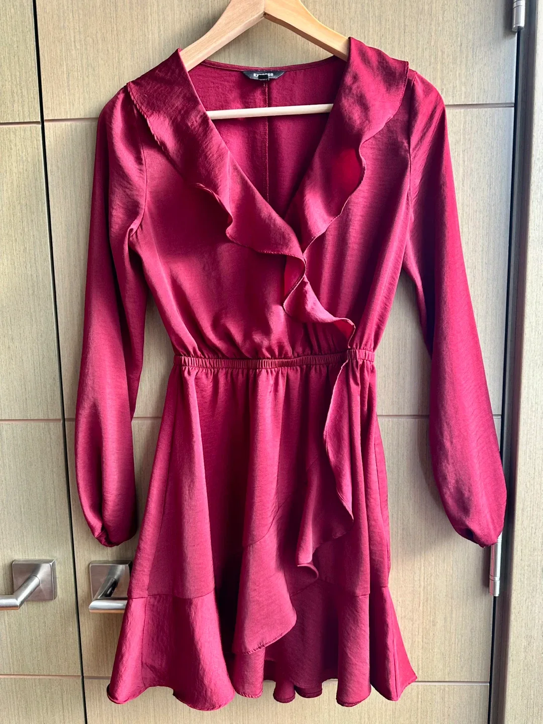 Express Burgundy Ruffle Wrap Dress size XS