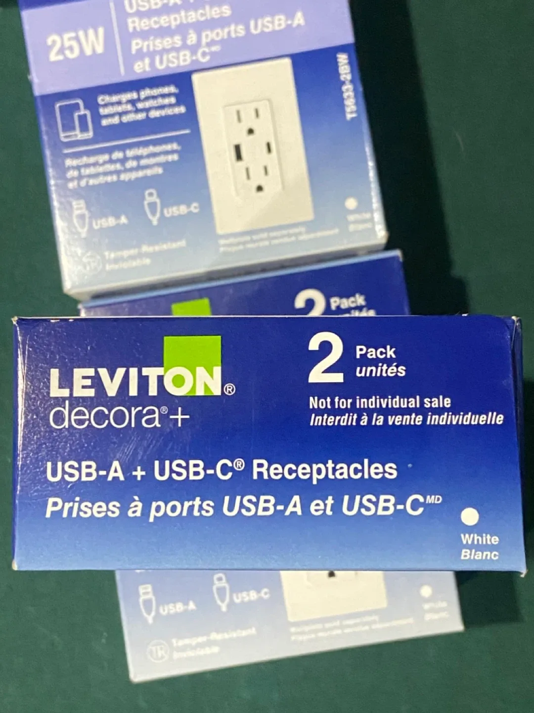 Leviton Decora+ USB-A/USB-C Receptacles 2-Pack image indicator(2)