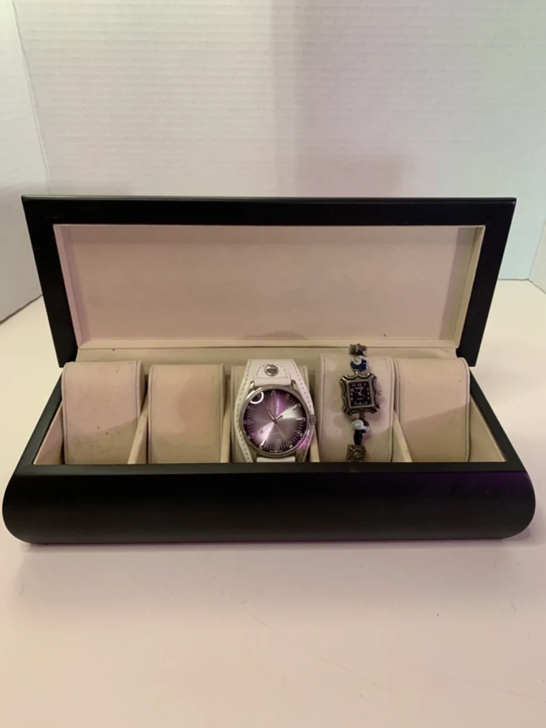 Wood Watch Box & 2 Watches