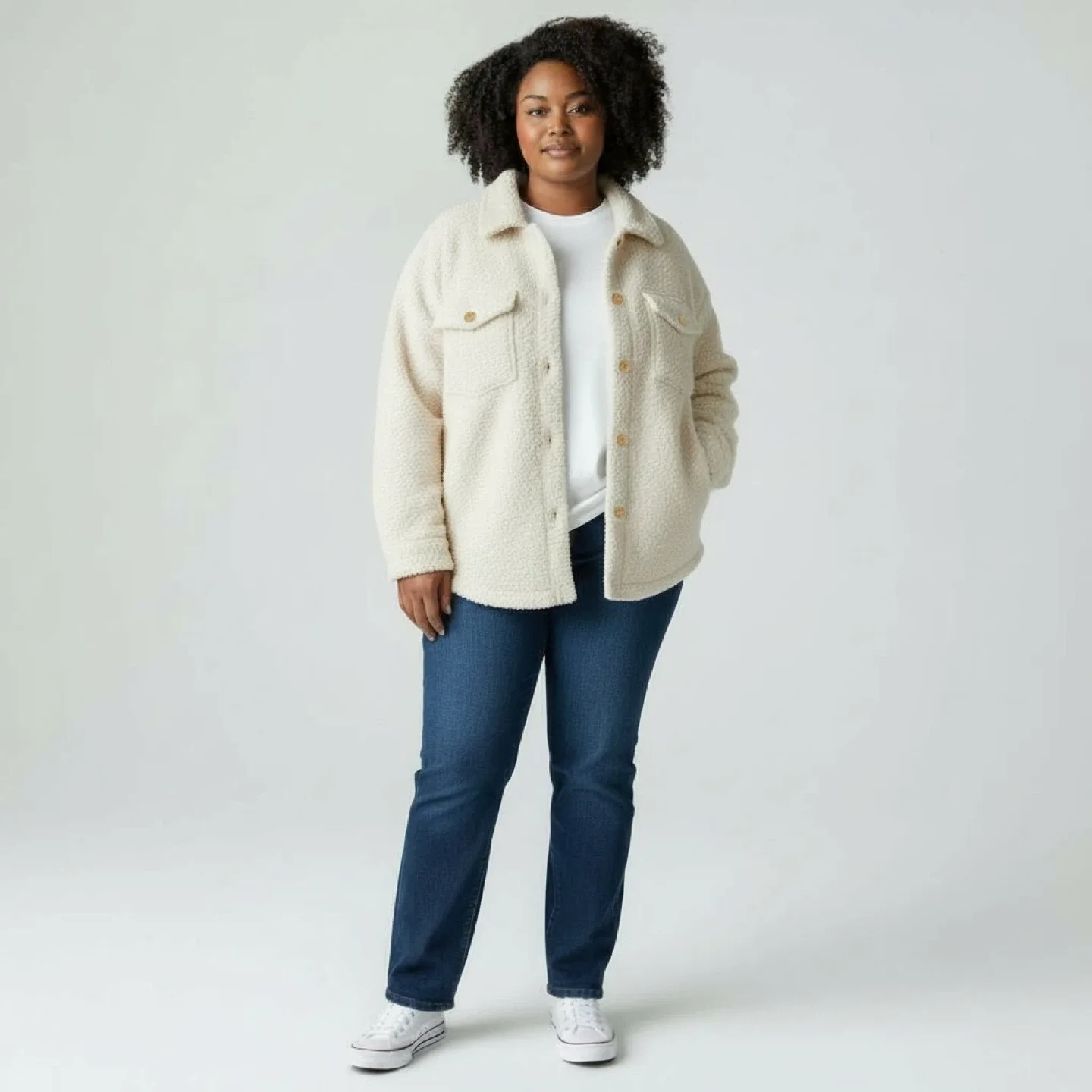 Women’s Roomy GEORGE Off White Fleece Warm Jacket 4 Pockets