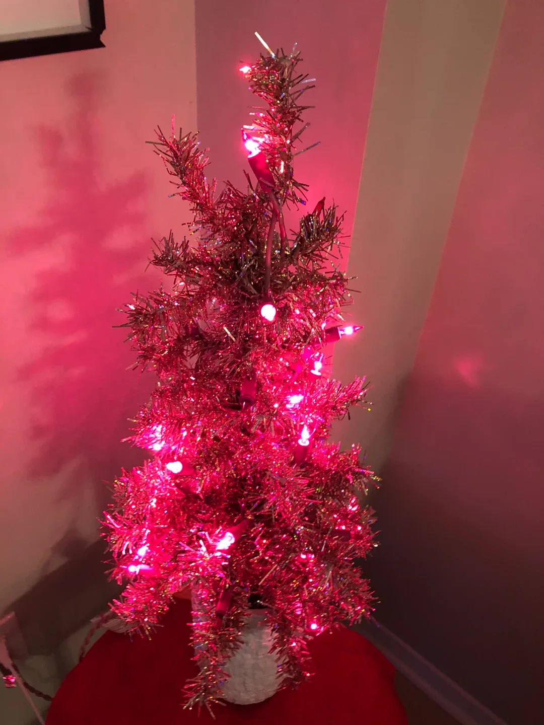 Small Pink Tinsel Christmas Tree with Lights image indicator(5)
