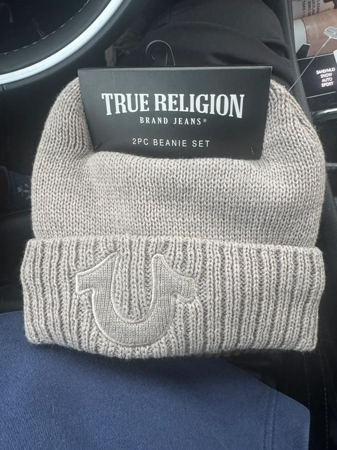 True Religion 2PC Beanie Set - Natural
