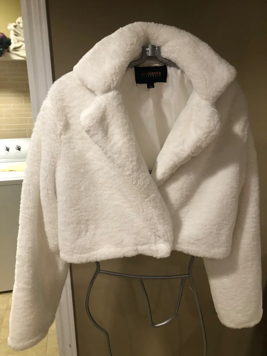 Ambiance Outerwear White Faux Fur Jacket - Size L