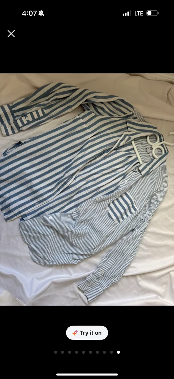 Striped Button-Up Shirt - Blue and White