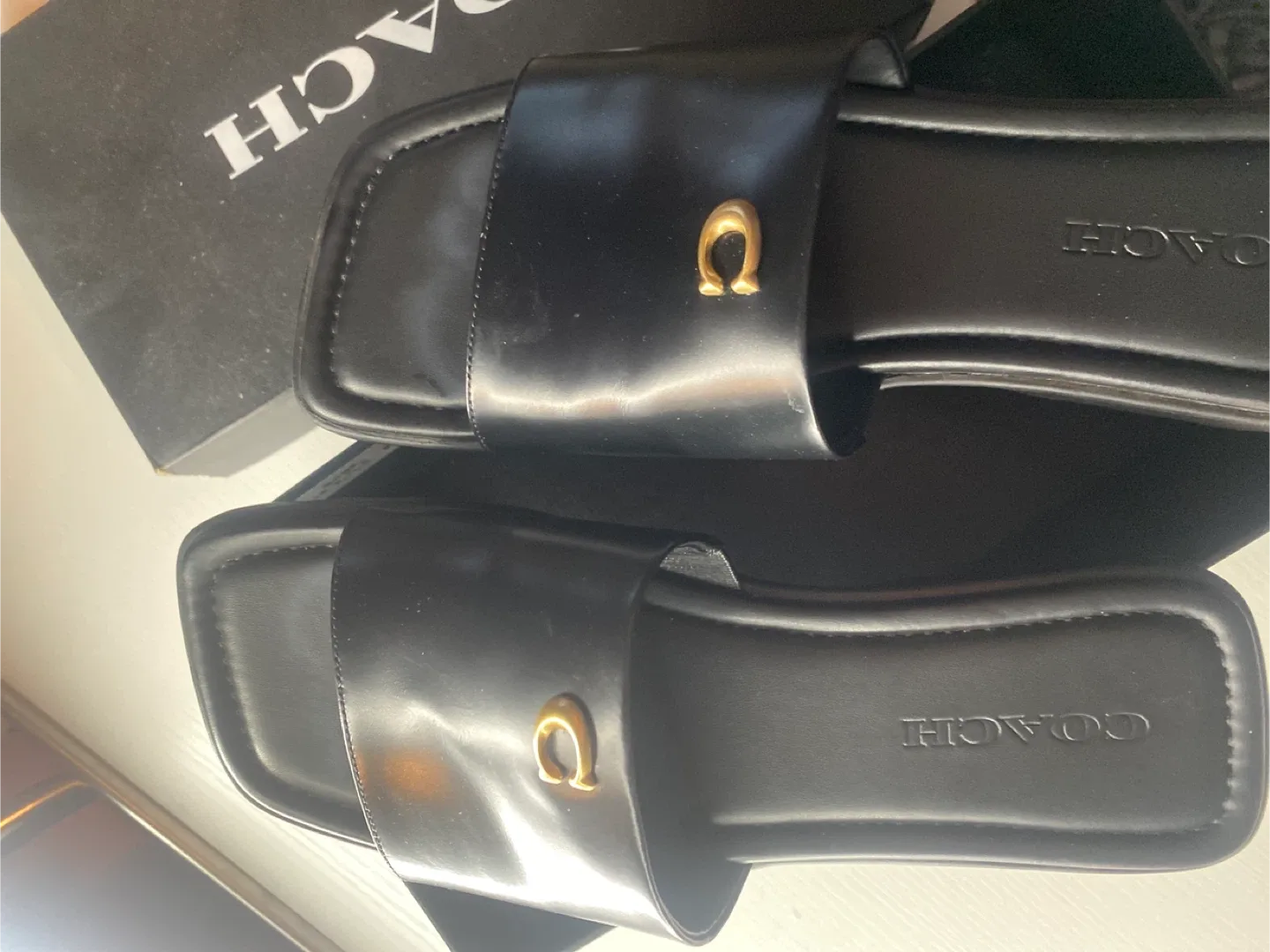 Coach Black Leather Sandals, Size 8.5