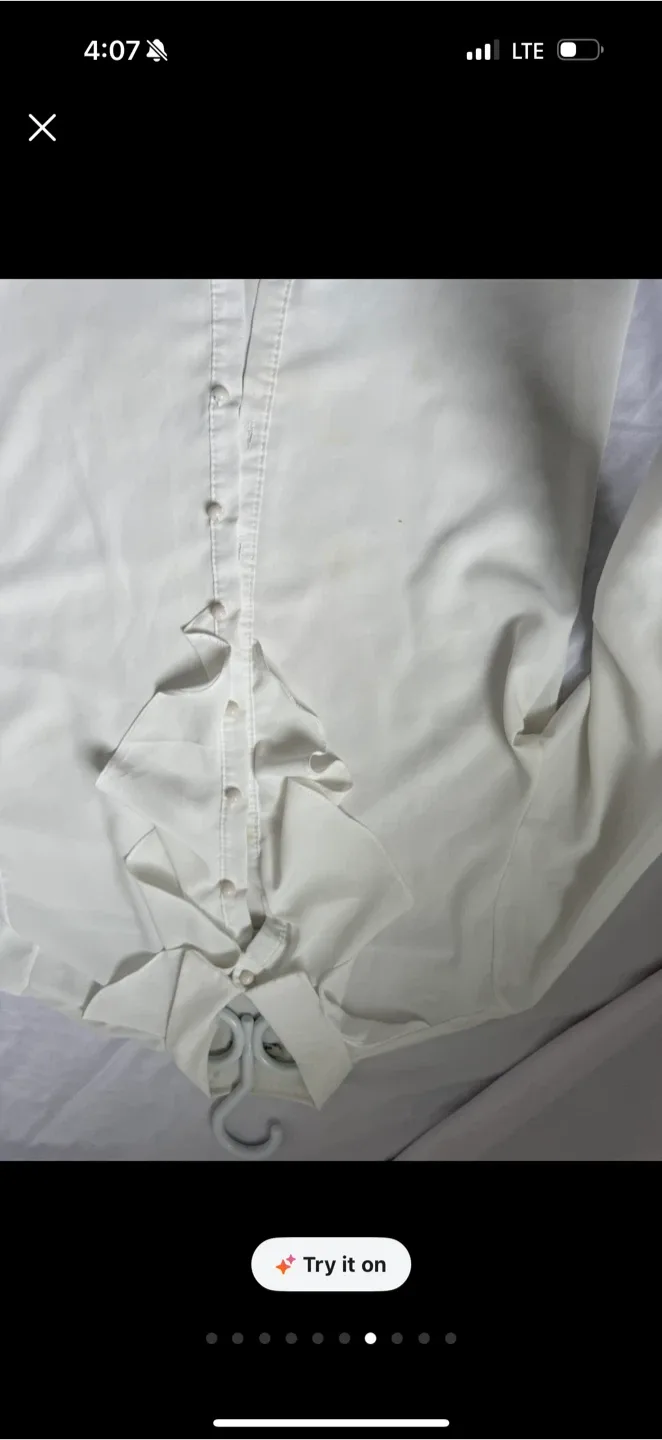 White Button-Up Blouse with Ruffle