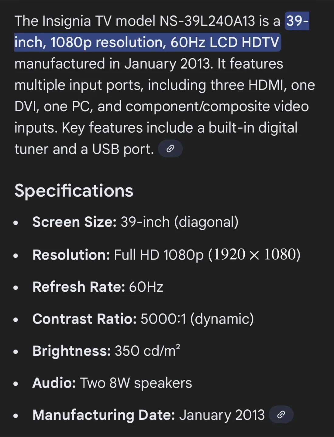 39 inch Insignia TV with remote control image indicator(3)