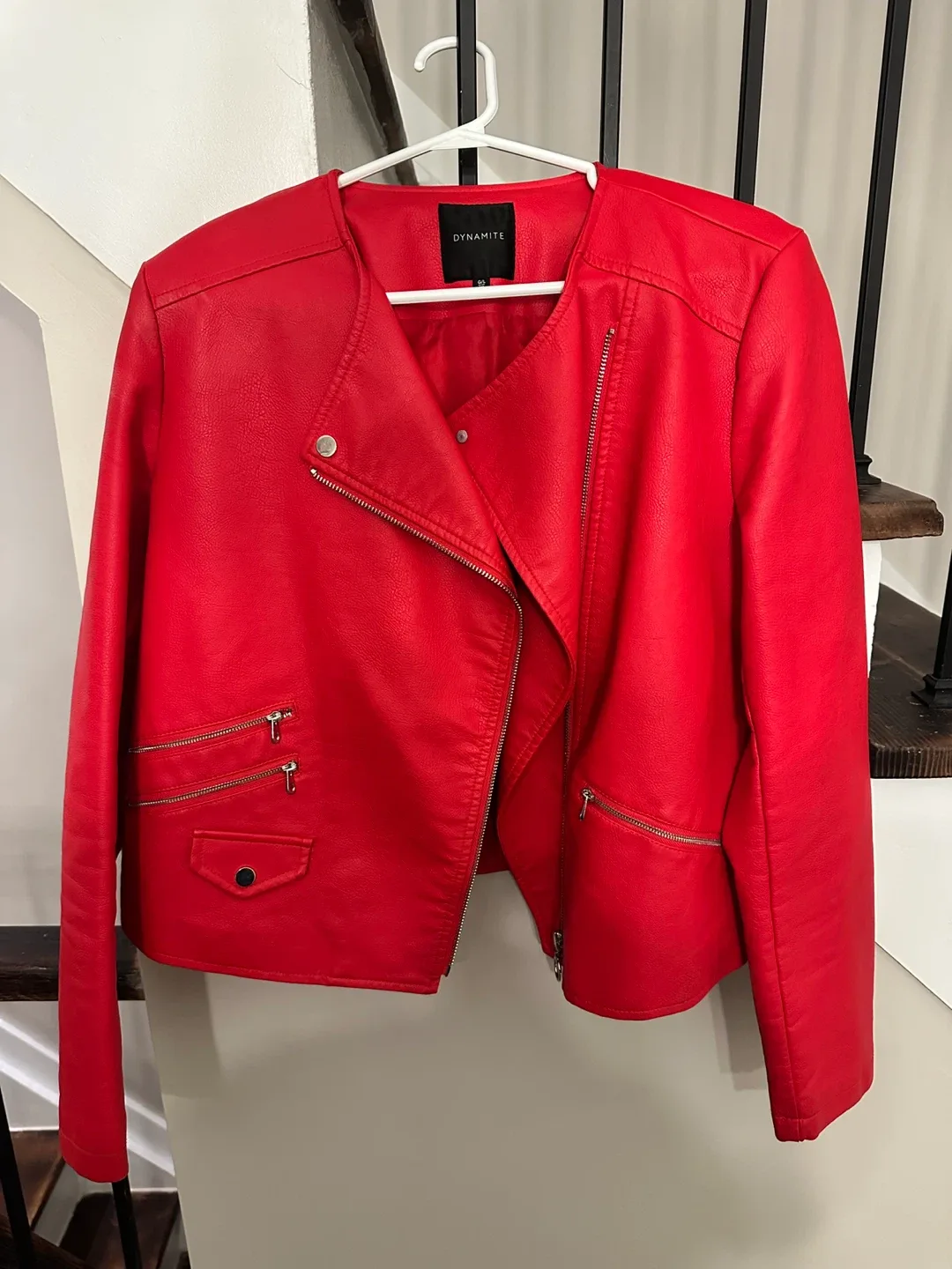 Dynamite Red Faux Leather Jacket, Size L