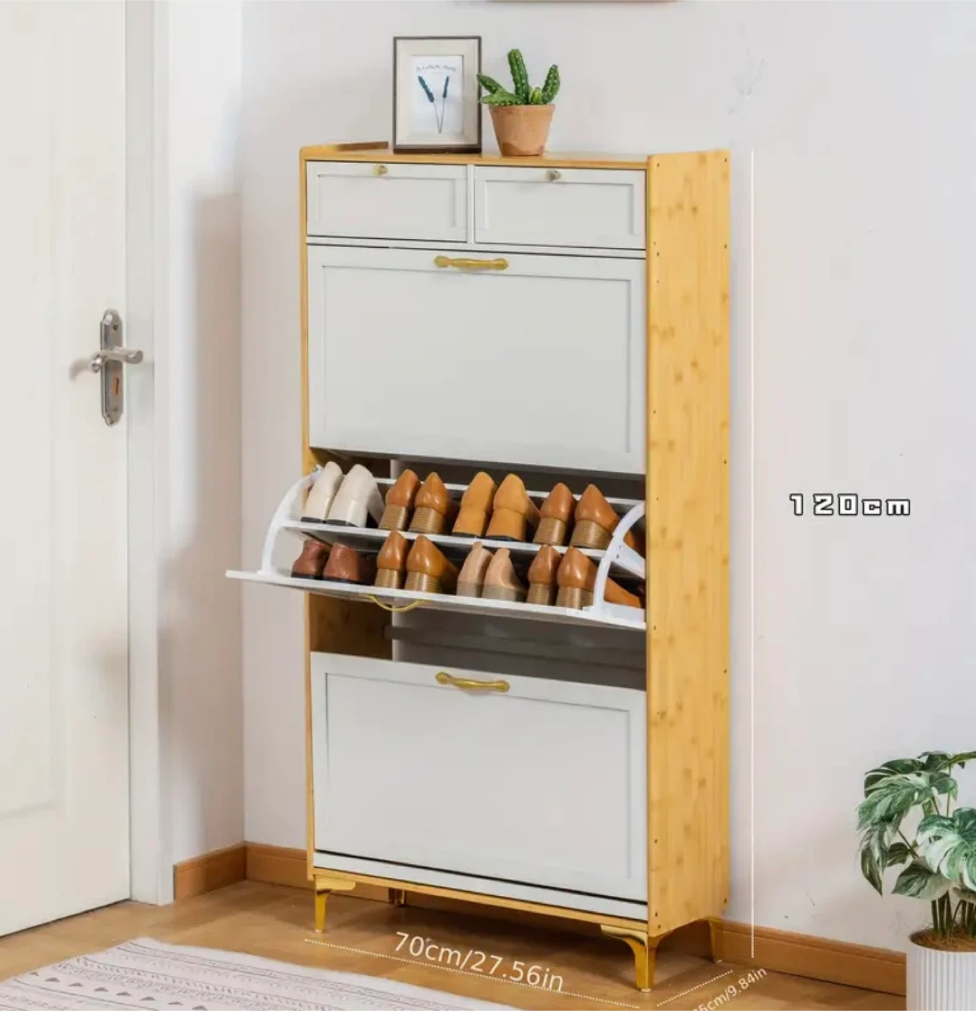 Shoe Cabinet - Bamboo and White - New in Box!