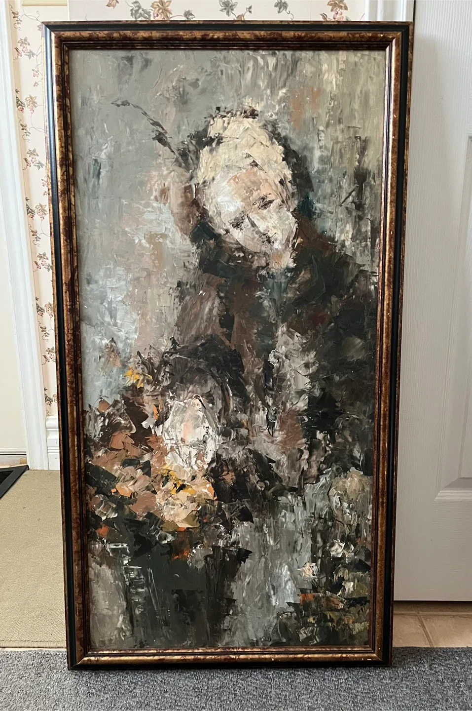 Myron Cooper "Flower Lady" Oil Painting 18x36