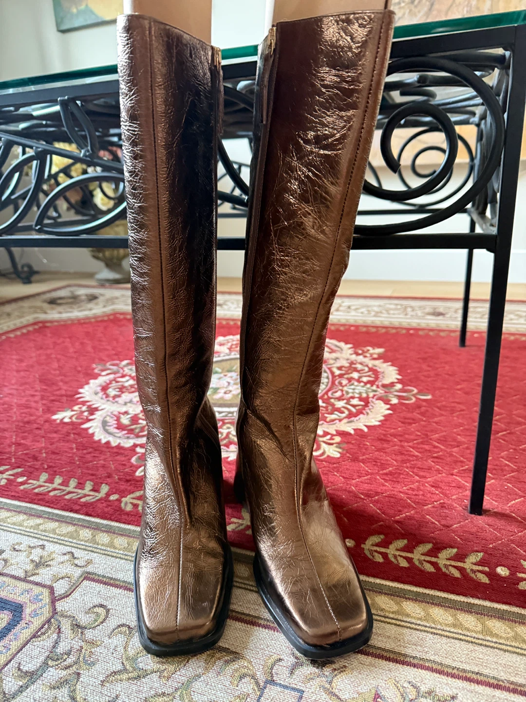 Ana Palma Bronze Leather Knee High Boots - Size 38