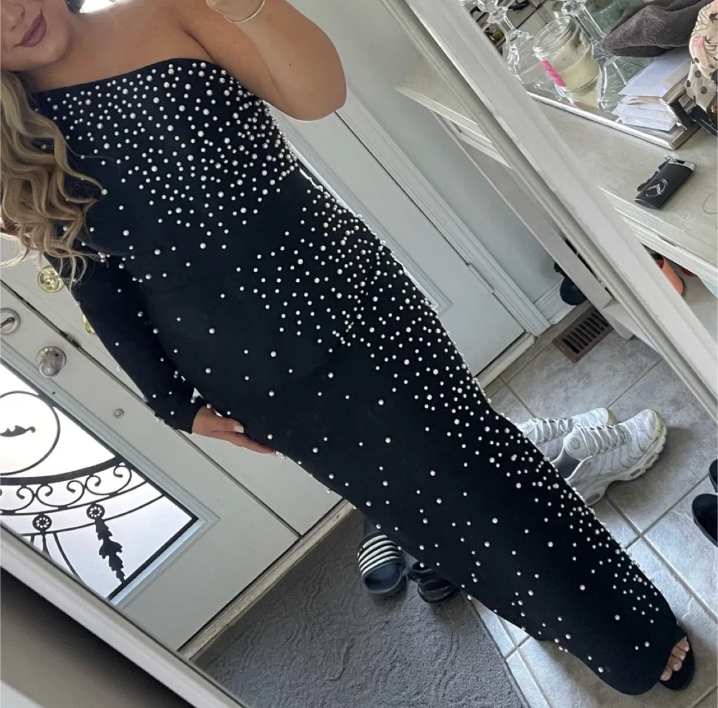 Black Beaded One-Shoulder Dress image indicator(2)