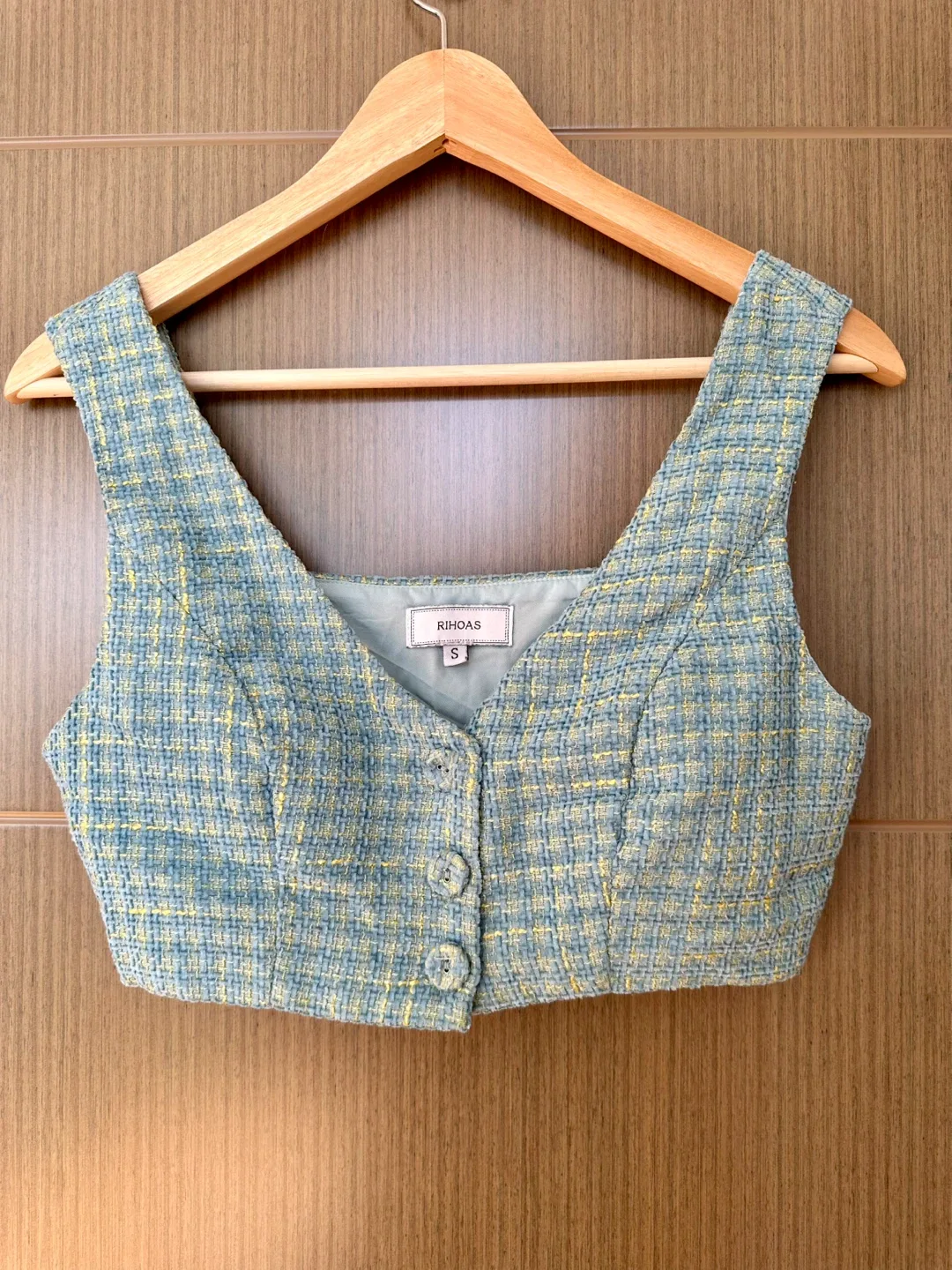 Blue Tweed Crop Top - Size S