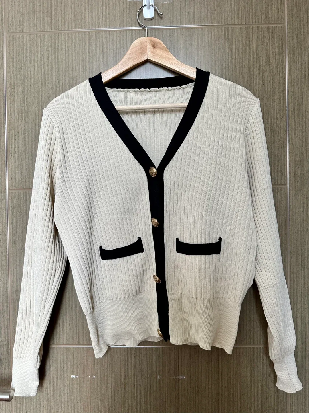 Cream Cardigan with Black Trim