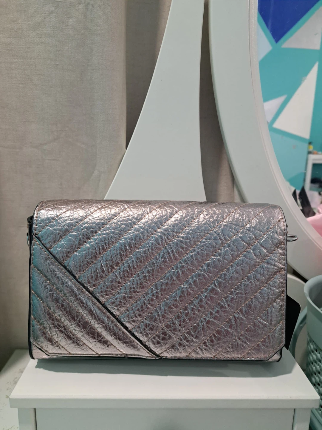Zara Metallic Silver Shoulder Bag - Size M