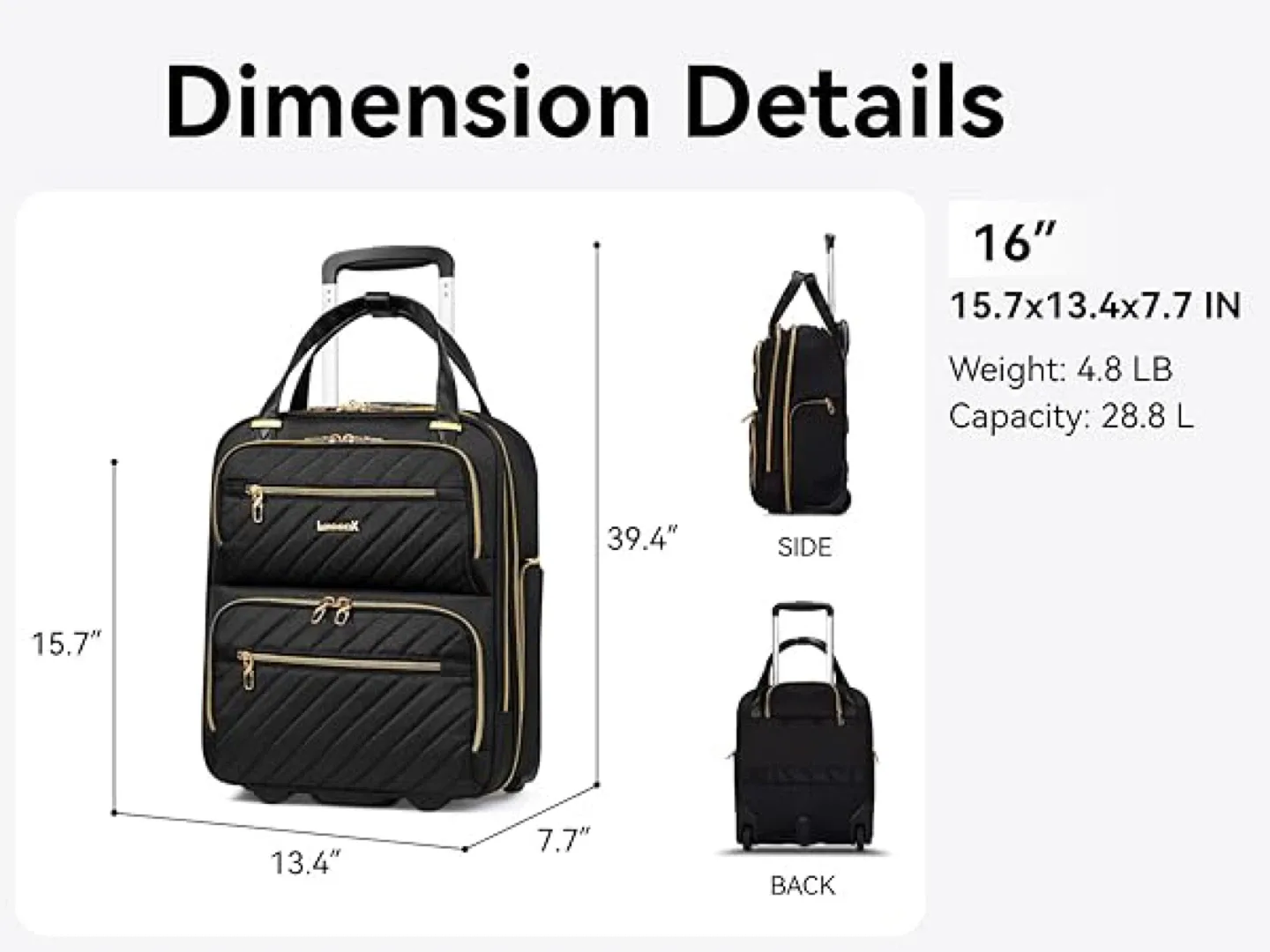 LUGGEX Rolling Carry-on Suitcase - Black image indicator(2)