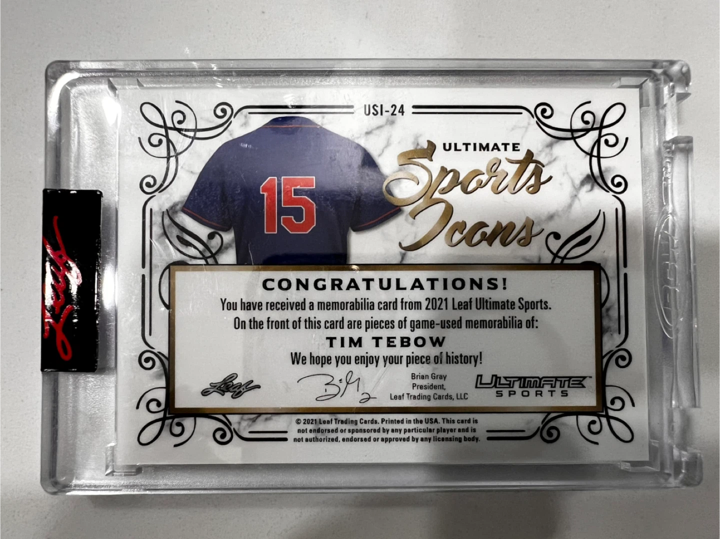 Tim Tebow LEAF Ultimate Sports Icons Memorabilia Card - photo 2