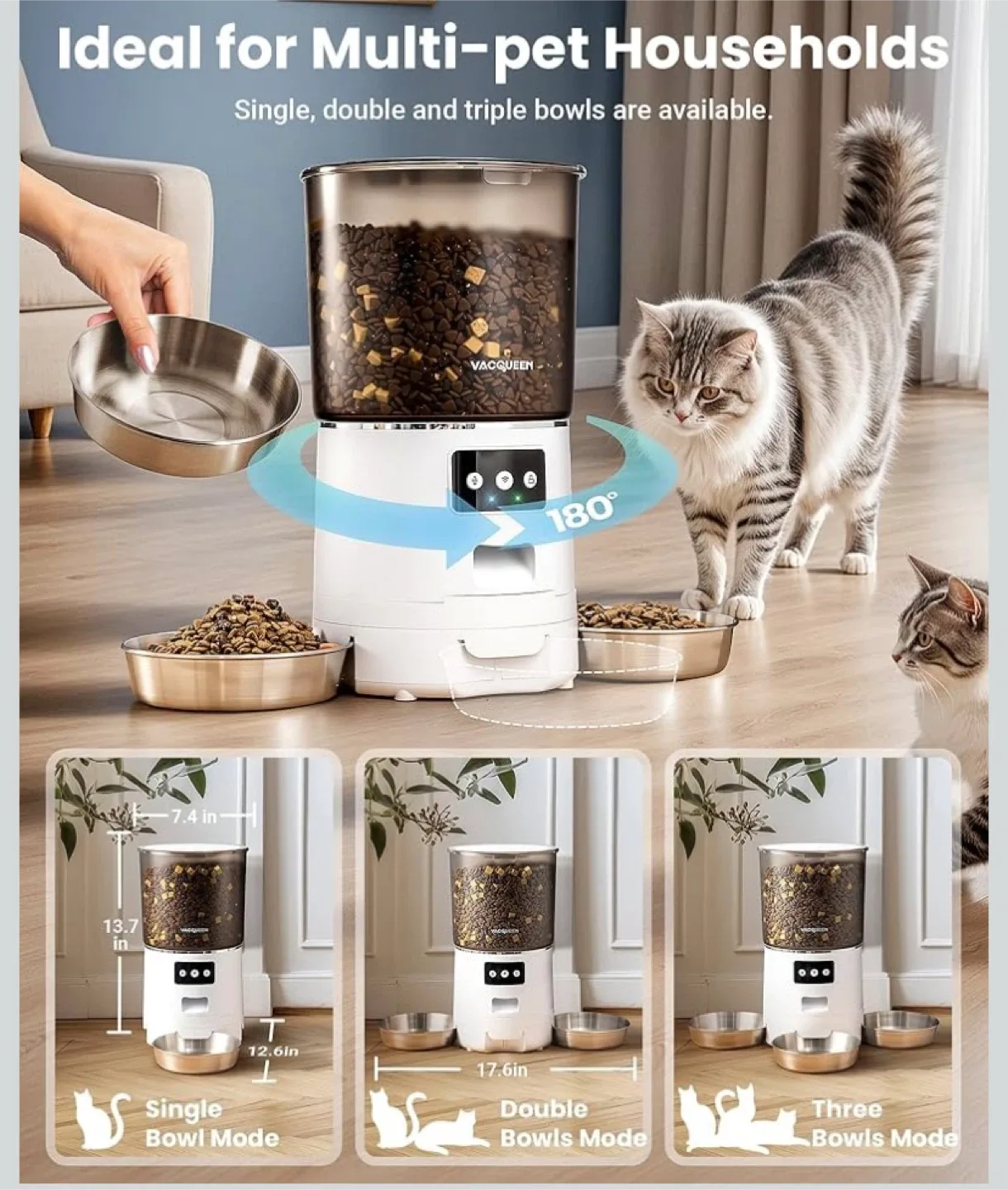 New Vacqueen Automatic Cat Food Dispenser 1-3 Cats image indicator(2)
