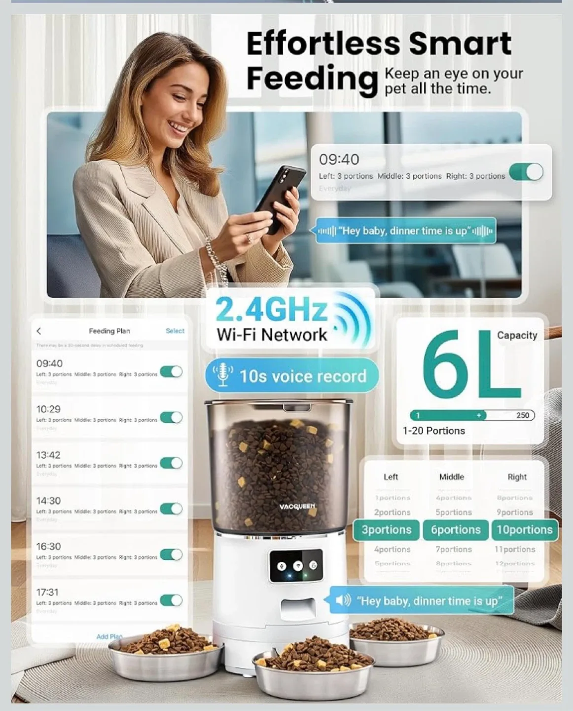 New Vacqueen Automatic Cat Food Dispenser 1-3 Cats image indicator(4)