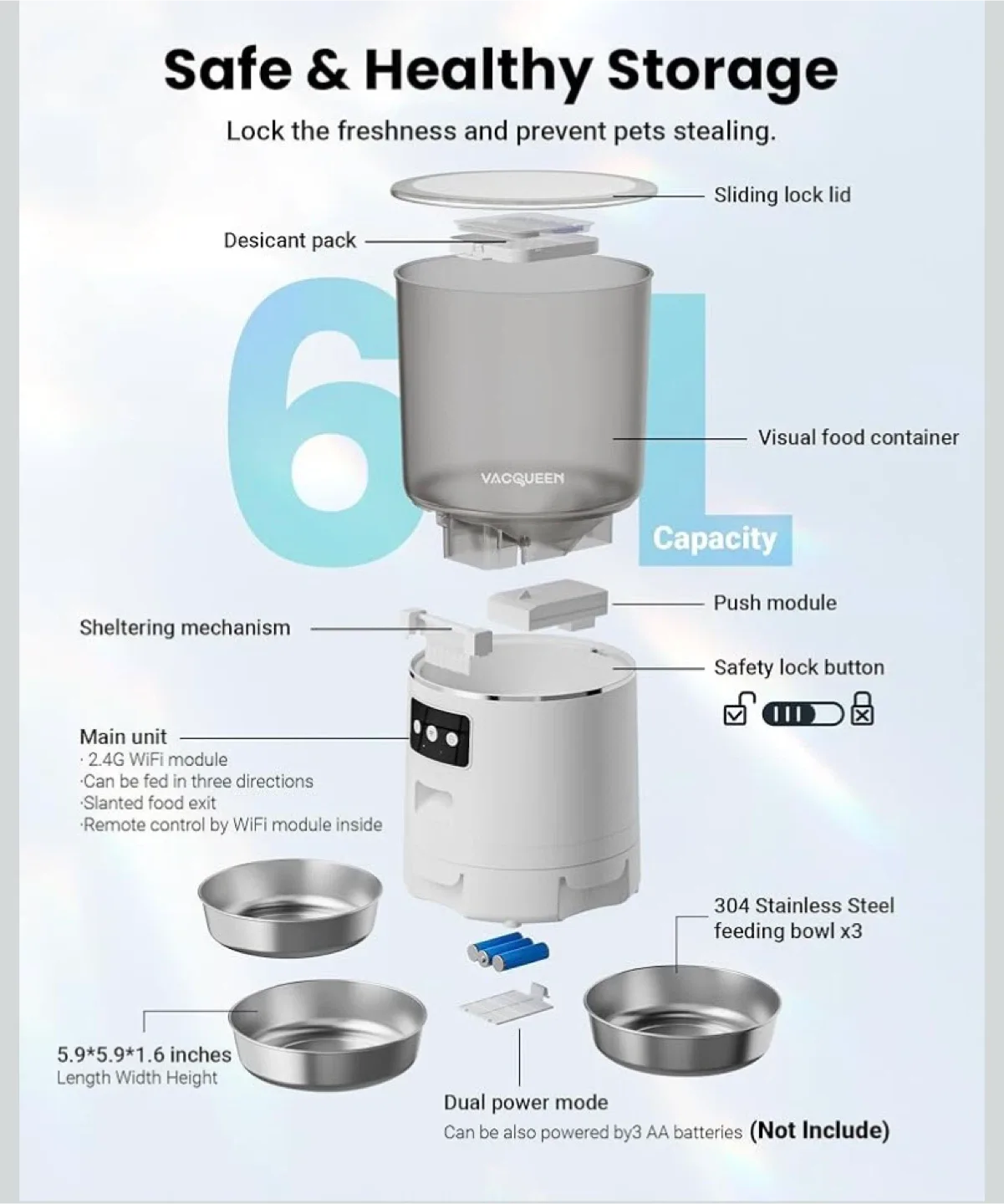 New Vacqueen Automatic Cat Food Dispenser 1-3 Cats image indicator(5)