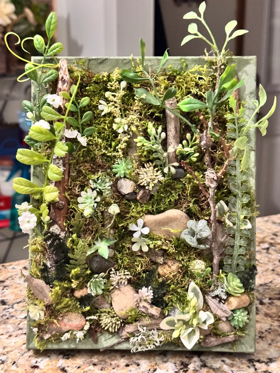 Nature Inspired Moss & Floral Wall Art 9x7in