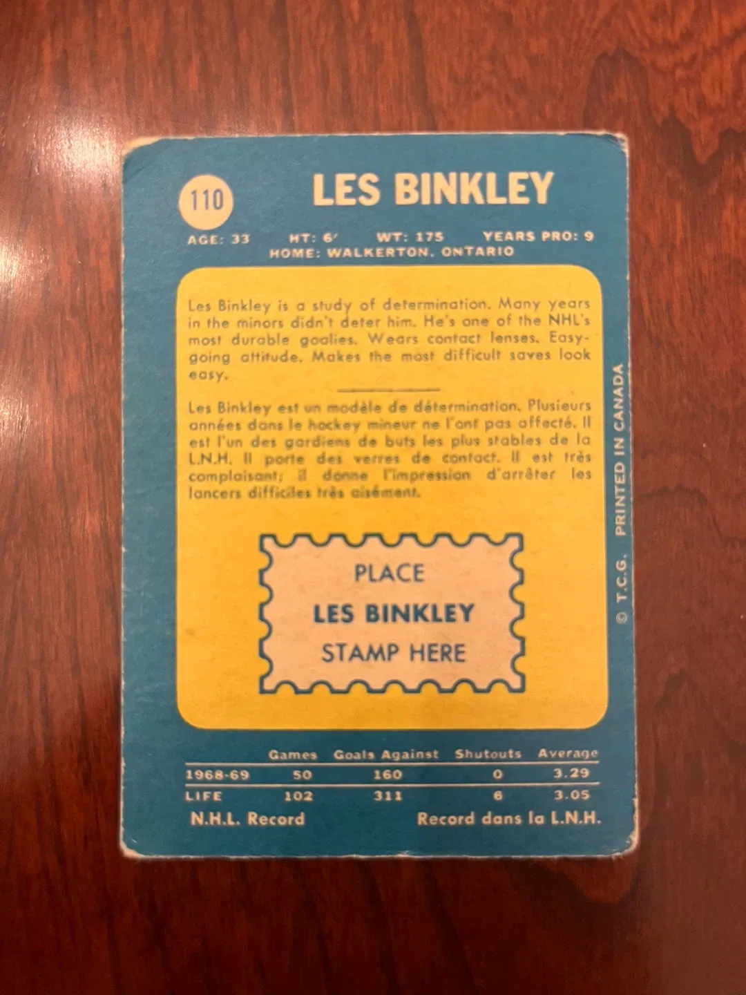 1969-70 O Pee Chee 110 Les Binkley Pittsburgh Penguins image indicator(2)