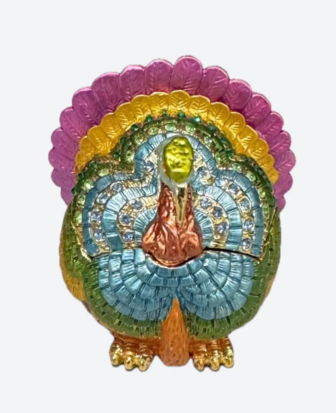 Turkey Trinket Box/ Enamel/Swarowski Crystals/pewter 24Kt coated