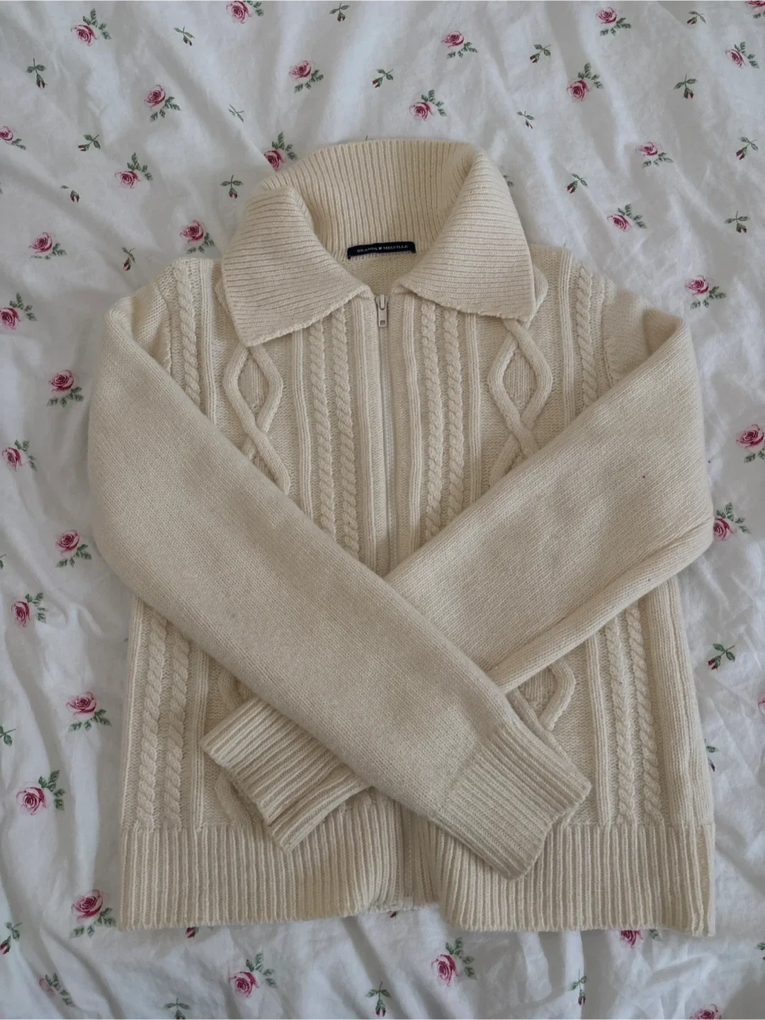 Brandy Melville Cream Wool Knit Zip Up