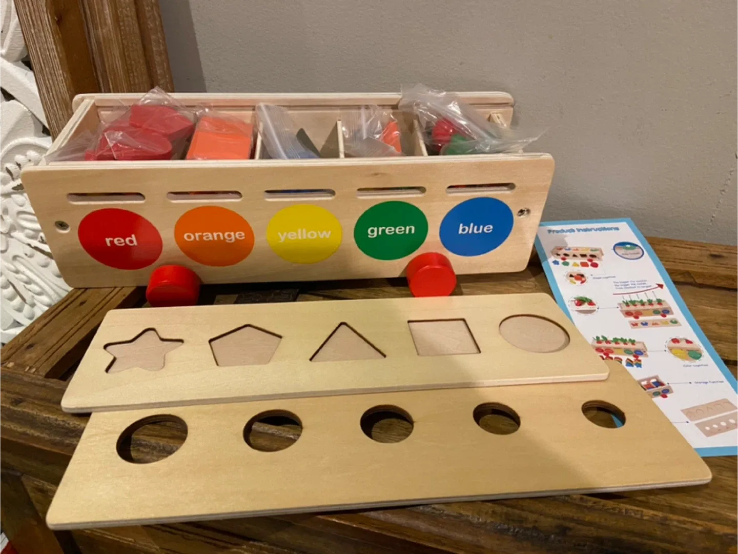 New Montessori 3 in 1 Wooden Shape / Colour Sorting Box image indicator(5)