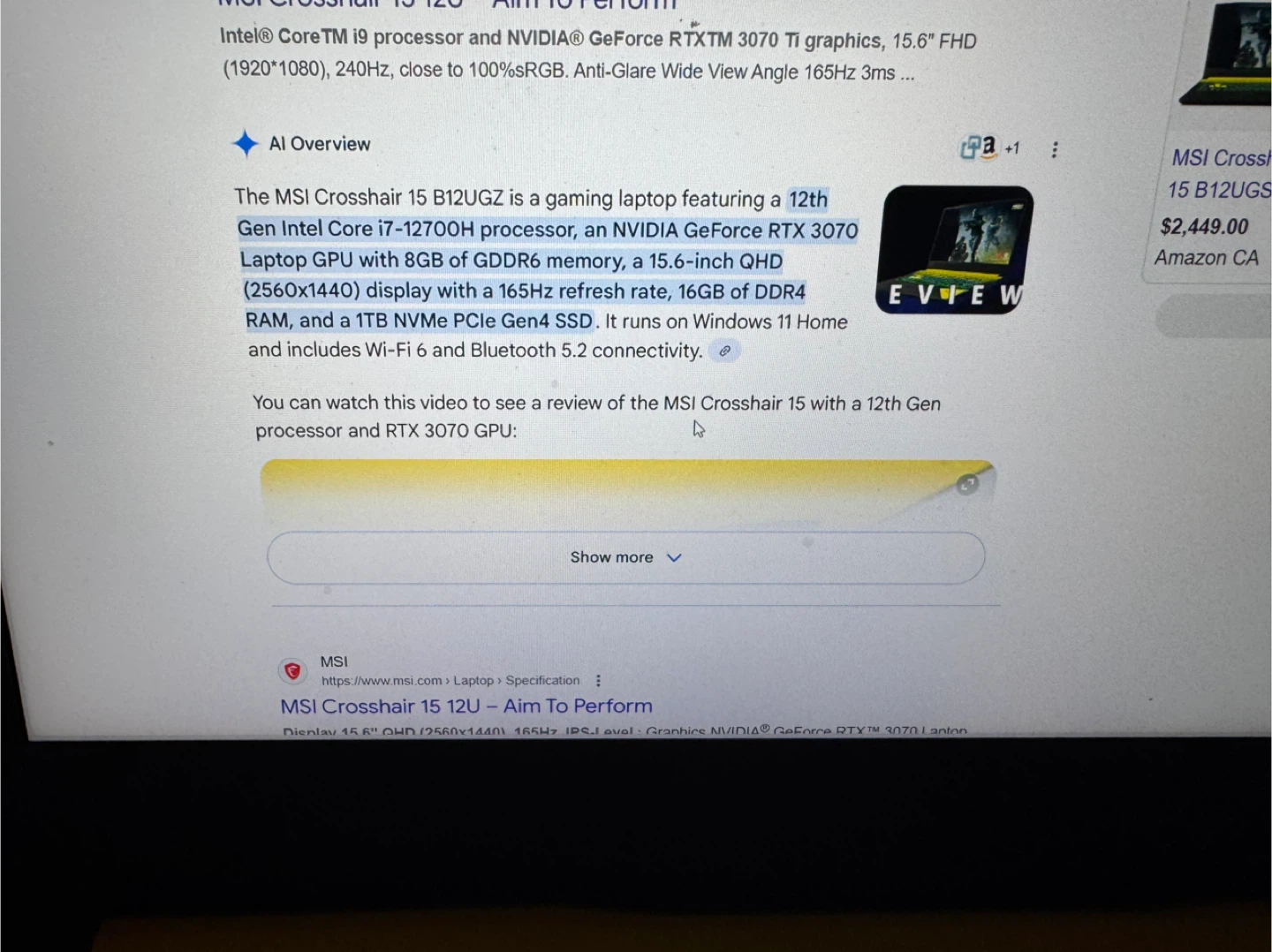 MSI Crosshair 15 B12UGZ Gaming Laptop - photo 4