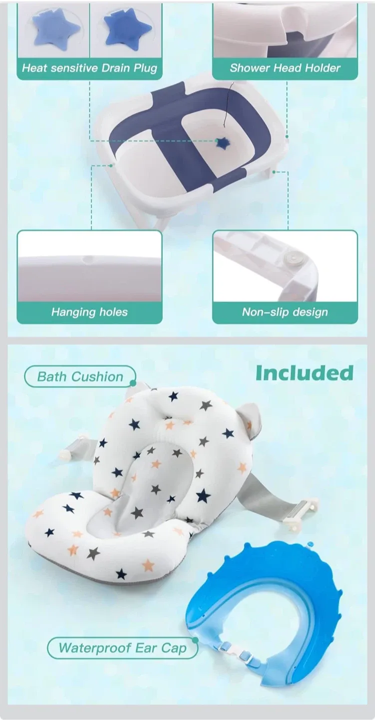 Folding Baby Bathtub with Cushion image indicator(3)