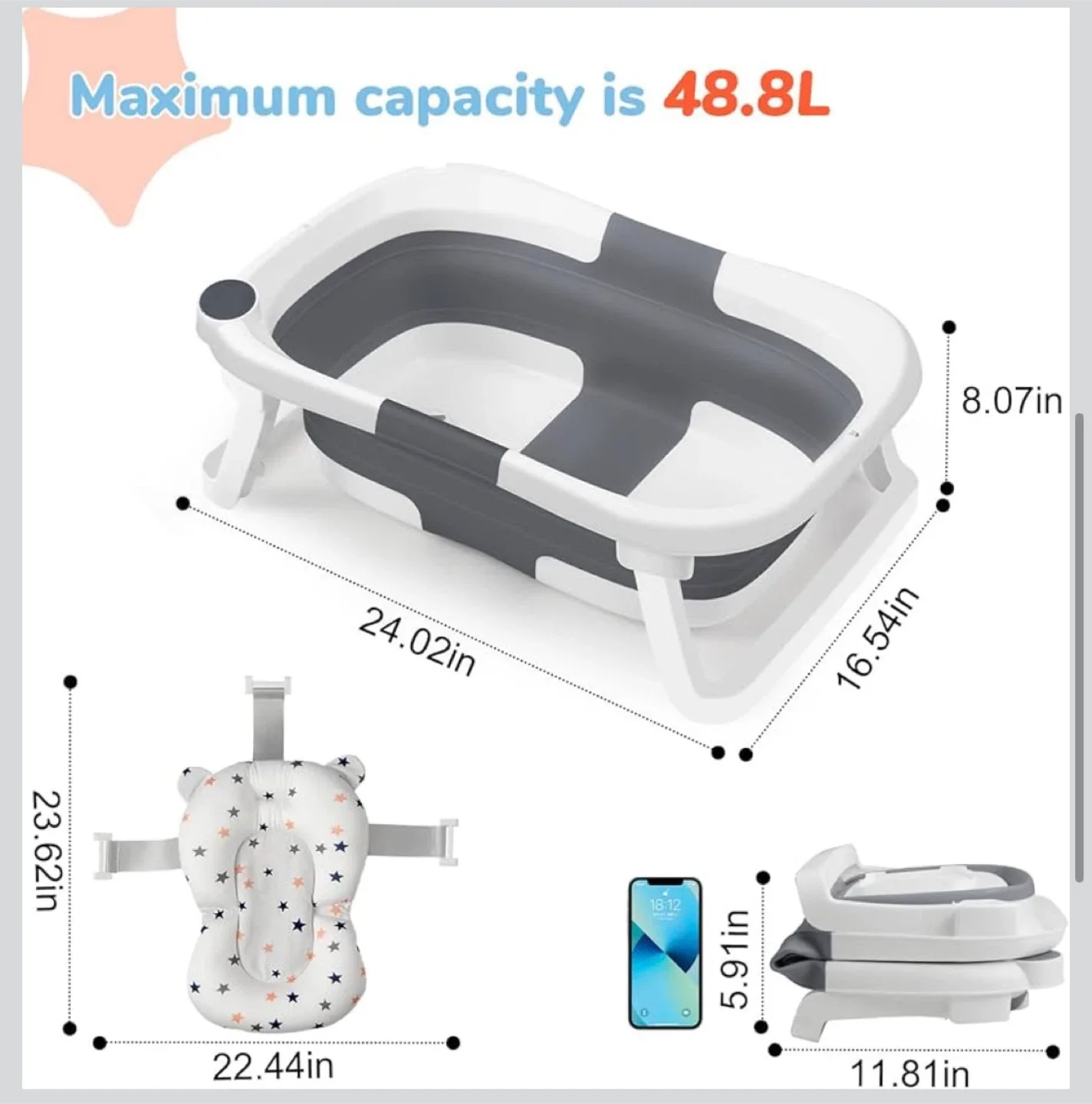 Folding Baby Bathtub with Cushion image indicator(7)