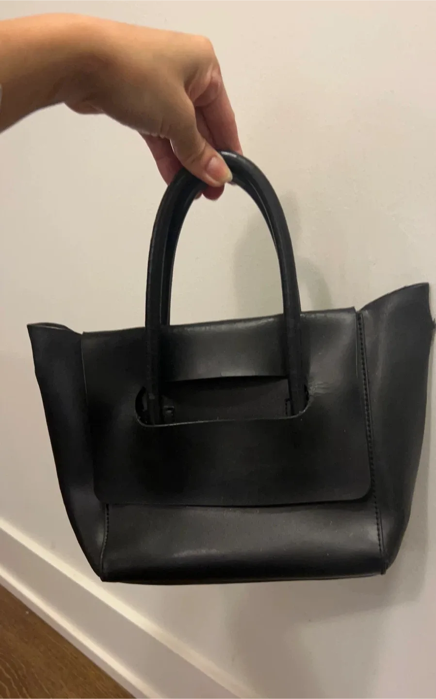 Black Leather Mini Tote Bag